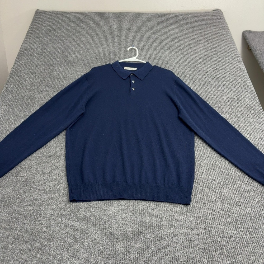Collars & Co Sweater Mens XL Blue Australian Merino Wool Long Sleeve Polo Style